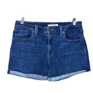 Levi's Mid Length Shorts Blue Denim Cotton Blend Women's Size 31 Cuffed